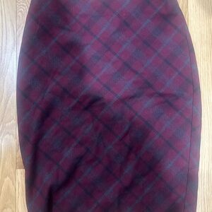 Express Burgundy and Black Plaid Pencil Skirt